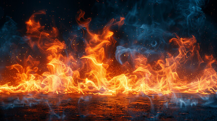 Fototapeta premium Fire flames on black background. Blaze fire flame background and textured