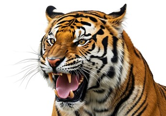 Fototapeta premium Close-up of a Tiger's Head with Open Mouth. Generative Ai