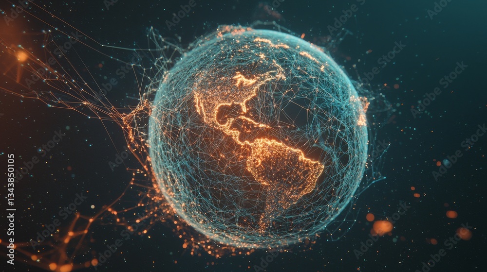 Poster globe that is digital and futuristic with data connections and light