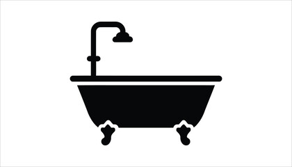 Bathtub with Shower Icon. Bathroom Design Vector Illustration.