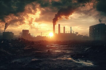 Post-Apocalyptic Industrial Landscape of a Nuclear Wasteland