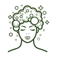 Woman Washing Hair With Bubbles in a Minimalist Cosmetic Vector Design
