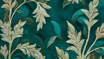 Detailed leaf design in shades of teal, creating a calming effect.