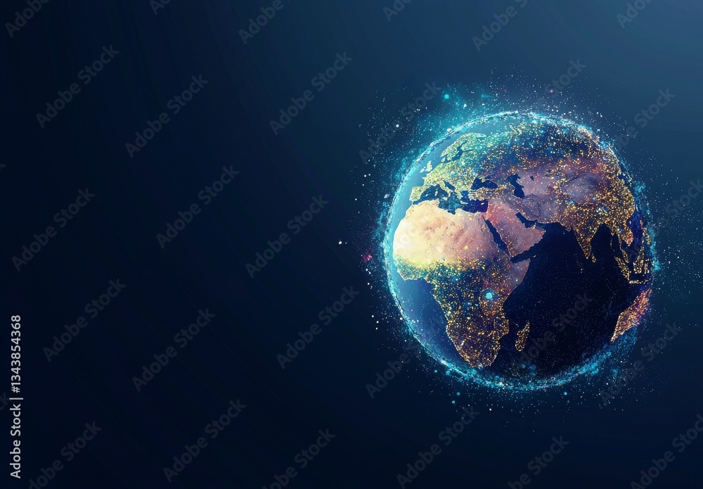 Poster binary codes and a 3d rendered earth globe come together to create a unique digital media background