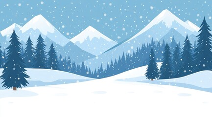 Fototapeta premium Pixel Art Winter Landscape Snowy Mountains and Fir Trees