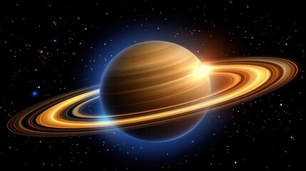 Stunning Saturn with Rings Illuminated Against Starry Background