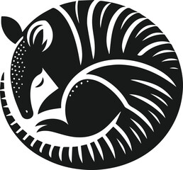 Armadillo curled up sleeping peacefully silhouette animal vector