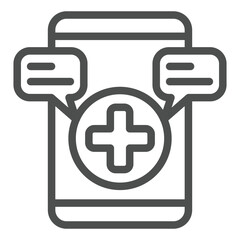 Fototapeta premium Smartphone with medical message line icon, emergency service concept. Vector graphics. Warning messages and plus cross sign on white background, outline style icon for mobile or web design.