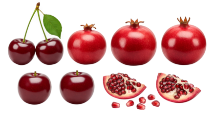 Hyperrealistic Pomegranate and Cherry Still Life on Transparent Background