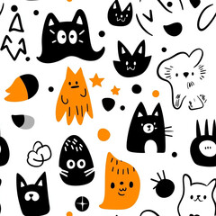 seamless pattern Whimsical doodle pattern with playful animals and