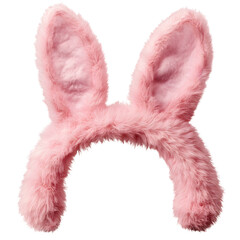 Pink fluffy bunny ears hat cutout isolated on a transparent background, Rabbit ear headband for Easter