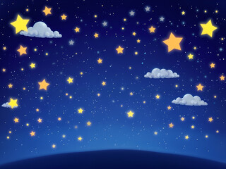 Fototapeta premium A magical deep blue night sky full of stars and fluffy clouds, a dreamy fantasy scene. Generative AI