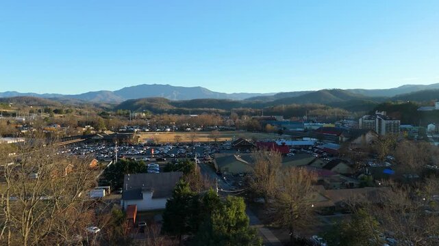 Piegon Forge, TN aerial shot tracking left.
