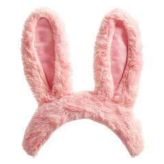 Cute pink fluffy bunny ears hat cutout isolated on a transparent background, Rabbit ears headband for Easter celebration