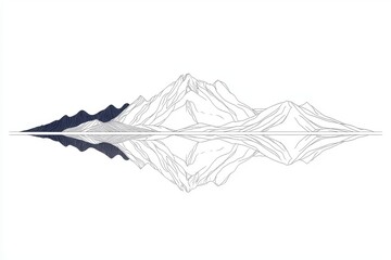 The design consists of one continuous line that creates a landscape of a mountain range and a high mountain, functioning as a web banner and background, with a focus on the mountain peak, perfect for