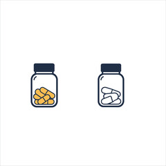 Vector logo health jars, capsule jars icon, Esport vector logo jars with yellow and white capsules on white background, medical jars, pill container design