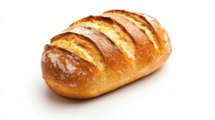 Fototapeta premium Freshly baked artisan bread with a crispy crust and soft interior, perfect for sandwiches or to accompany any meal.