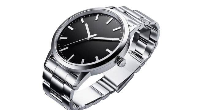 Timepiece Elegance: A close-up view showcases a sleek wristwatch, its metallic band and minimalist design reflecting modern sophistication and precision.