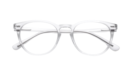 Minimalist Eyeglasses: A pair of modern, clear-framed eyeglasses, showcasing a sleek design.