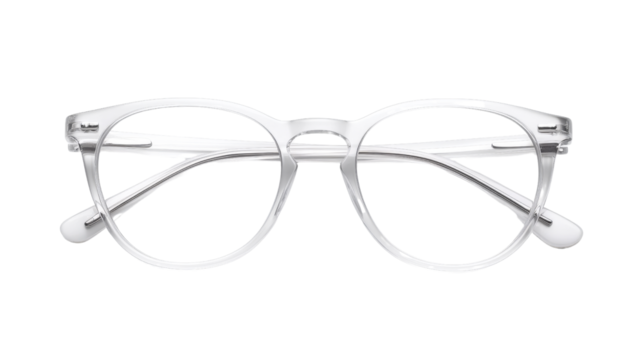 Minimalist Eyeglasses: A pair of modern, clear-framed eyeglasses, showcasing a sleek design.