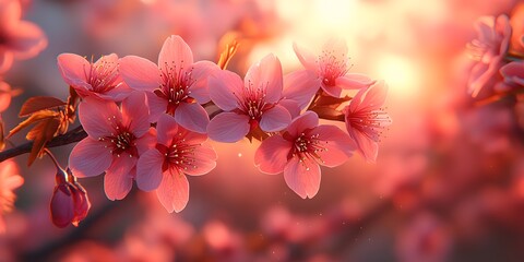 Beautiful Cherry Blossom Branch with Soft Pink Flowers in Bloom