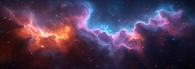 Obraz premium Vibrant Cosmic Nebula in Deep Space with Glowing Clouds and Scattered Stars