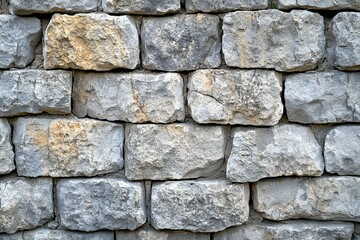 Close up view of an outdoor weathered stone brick wall