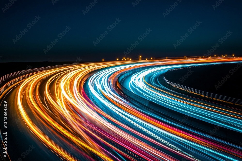Poster digitization and networking are set against a background of light trails