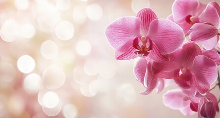 Obraz premium Beautiful pink orchids with a soft bokeh background.