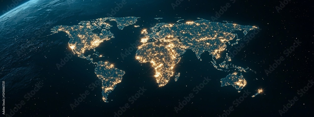Sticker reflection abstract, a digital world map, embodies the notion of a connected earth, where global net