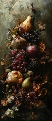 Fototapeta premium Autumn fruit abundance artful painting rustic still life.