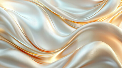 Fototapeta premium Silky ivory fabric with golden highlights flowing gracefully 3D Render Fluid Liquid Abstract Background,