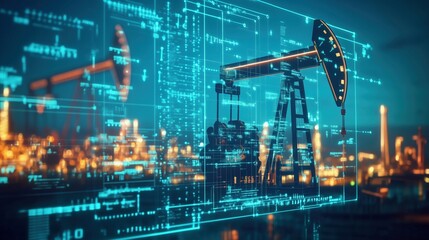 A digital representation of global oil production with graphs and data