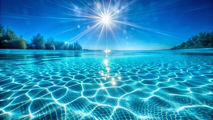 Crystal Clear Blue Swimming Pool, Sparkling Sunlight, Minimalist Summer Poolside Relaxation