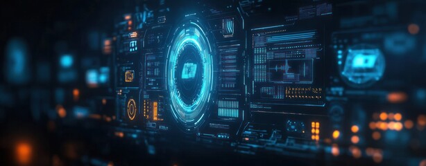 Obraz premium Futuristic Digital Interface Cyberpunk Technology Data Analysis AI Visualization Chart Graph Investment Economy