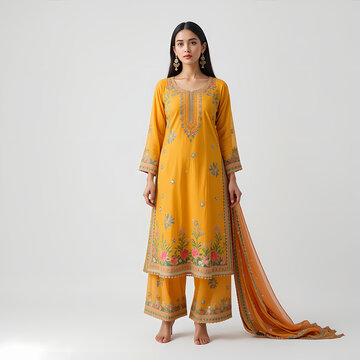 Mustard Yellow Embroidered Salwar Kameez