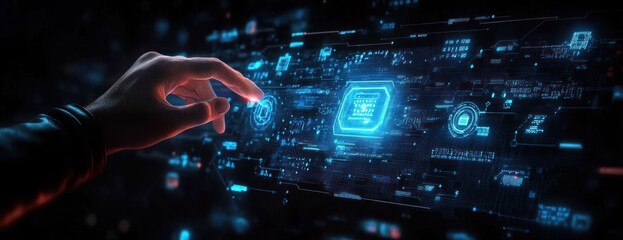 Data Analysis Businesswoman Growth Marketing Strategy Innovation Futuristic Hologram Interface Blue Background