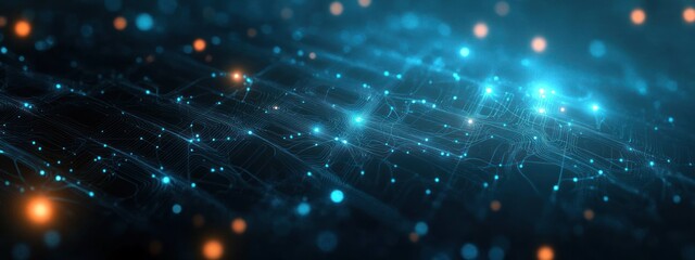 Obraz premium Futuristic Digital Network Interface Minimalist Design Glowing Neon Lights High-Tech Aesthetic Abstract Background