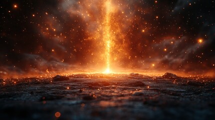 Fototapeta premium Fiery celestial vortex erupts from rocky terrain