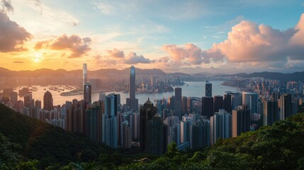 Hong Kong Skyline Sunset Panorama.