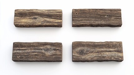 Fototapeta premium Four weathered wooden planks on white background, product display, graphic element