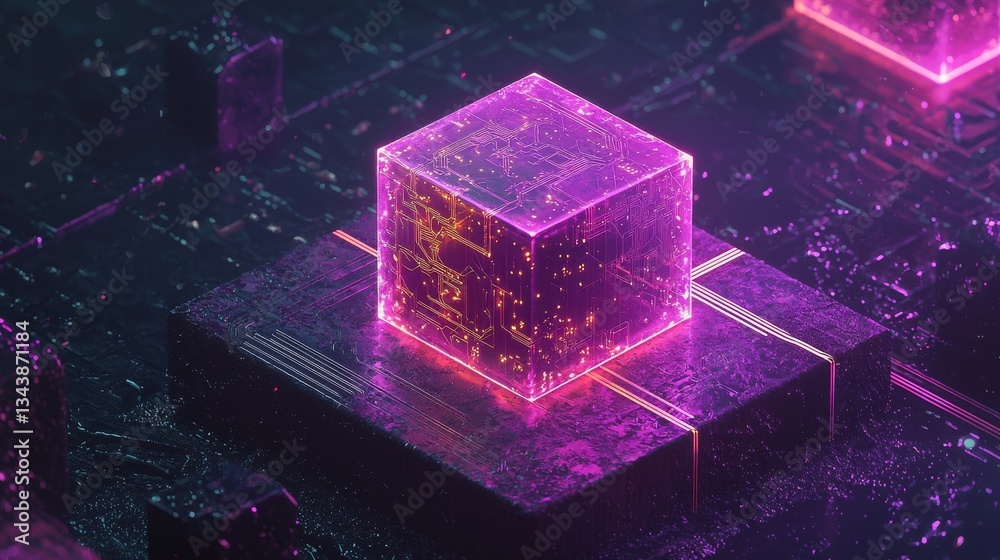Poster isometric digital blocks form an abstract geometric background in this graphic design element, symbo