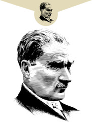Mustafa Kemal Ataturk Vector portrait İllustration. Turkish republic founder Mustafa Kemal Ataturk. The first Turkish president Mustafa Kemal Ataturk. 1881-1938