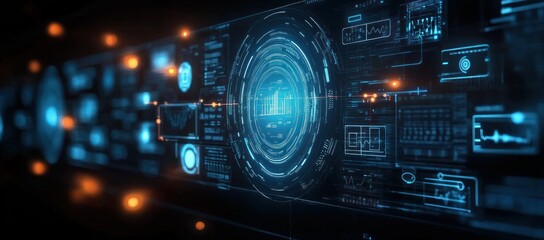 Obraz premium Businesswoman Analyzing Data Growth using Tablet for Marketing Sales Management Innovation Strategy in Futuristic Blue Hologram Interface