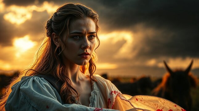 Kriemhild Mourning Siegfried&rsquo;s Lifeless Body, Her Blood-Stained White Gown Flowing in the Wind