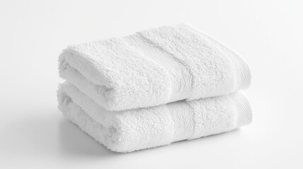 Two neatly folded small white towels in a rolled-up style on white.