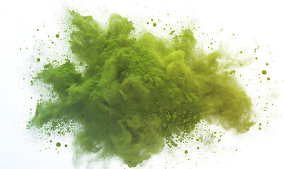 Illustration of matcha tea leaves, harvesting, processing, traditional tools, tea ceremonies, matcha beverages, desserts, and green tea plantations on a white background.