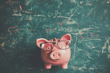 A fashionable piggy bank wearing glasses symbolizes the importance of financial knowledge and saving in today's world