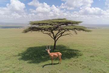 The presence of distant wildlife, golden grasslands, and savanna scenery gives life to the spirit of adventure