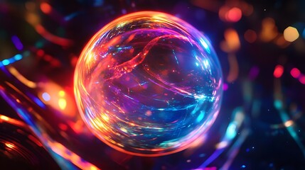 Vibrant Abstract Bubble with Colorful Swirls and Bright Lights